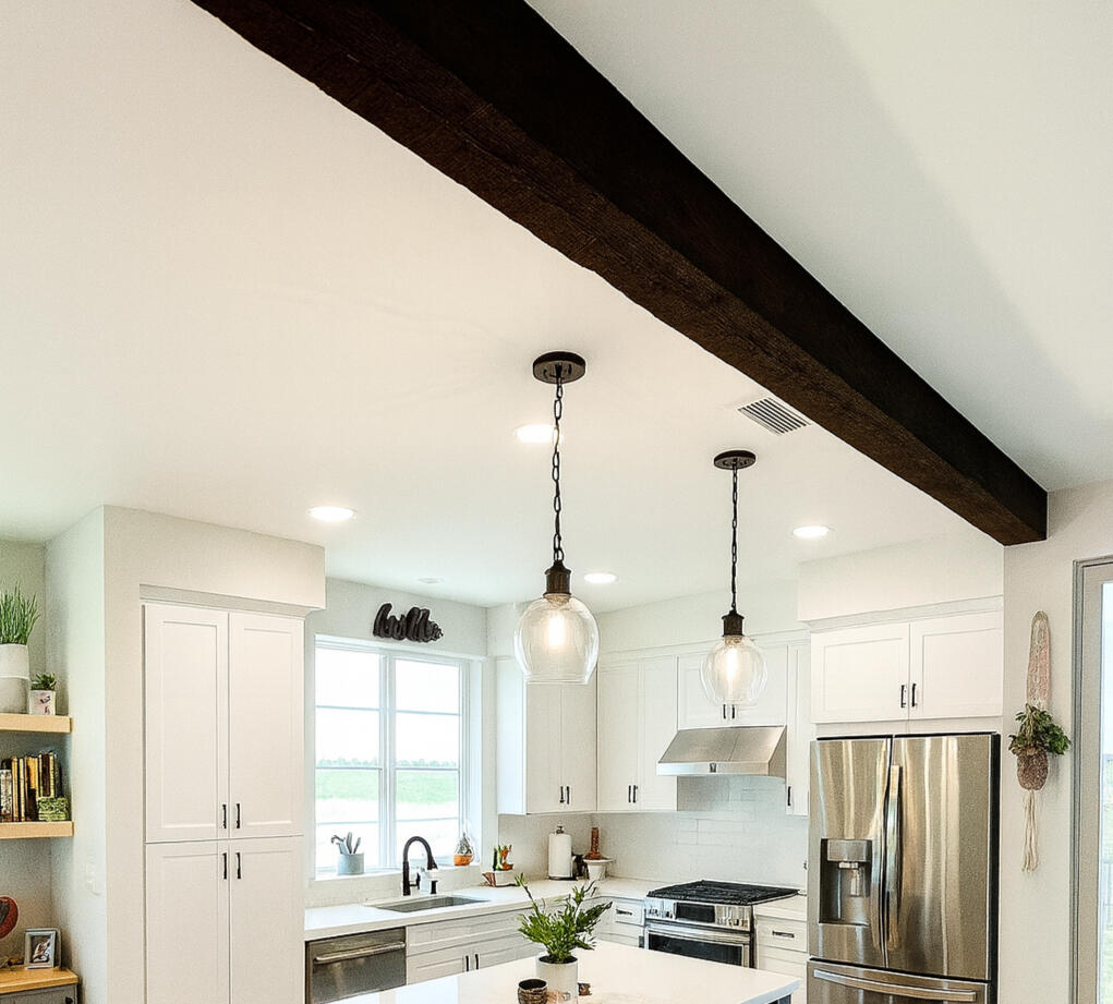 Decorative wood beam ceiling in a Seattle kitchen