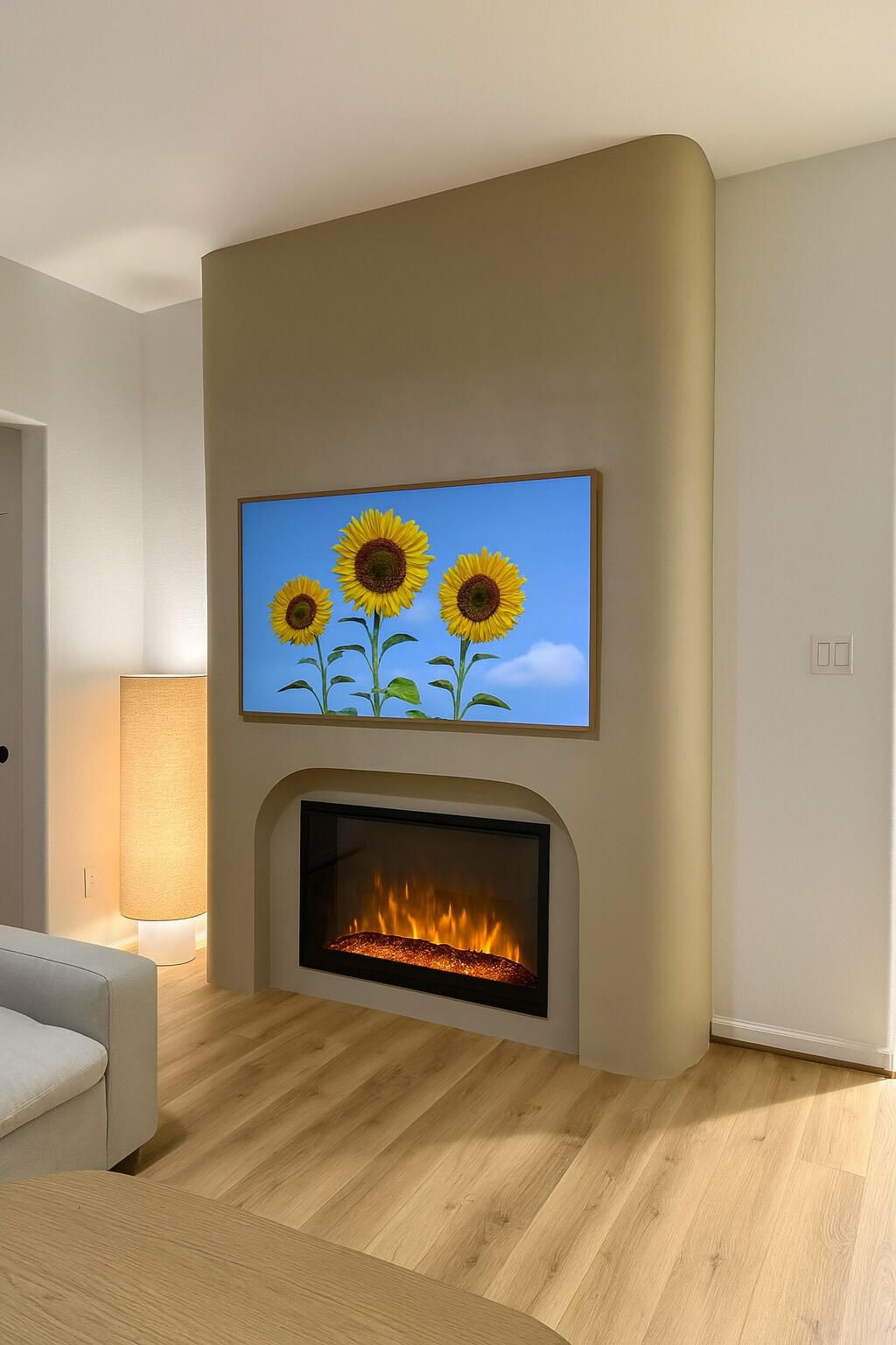 Modern limewash fireplace feature wall in a Seattle home